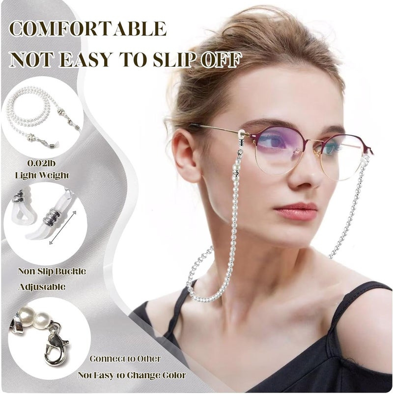 Keromtein Glasses Chain for Women, Pearl Eyeglass Chains Eye Glasses Holders Around Neck, Eyeglasses Strap Lanyard Sunglasses Beaded Face Mask Old Lady Reading Glass Eyewear Retainer Chain - Image 3